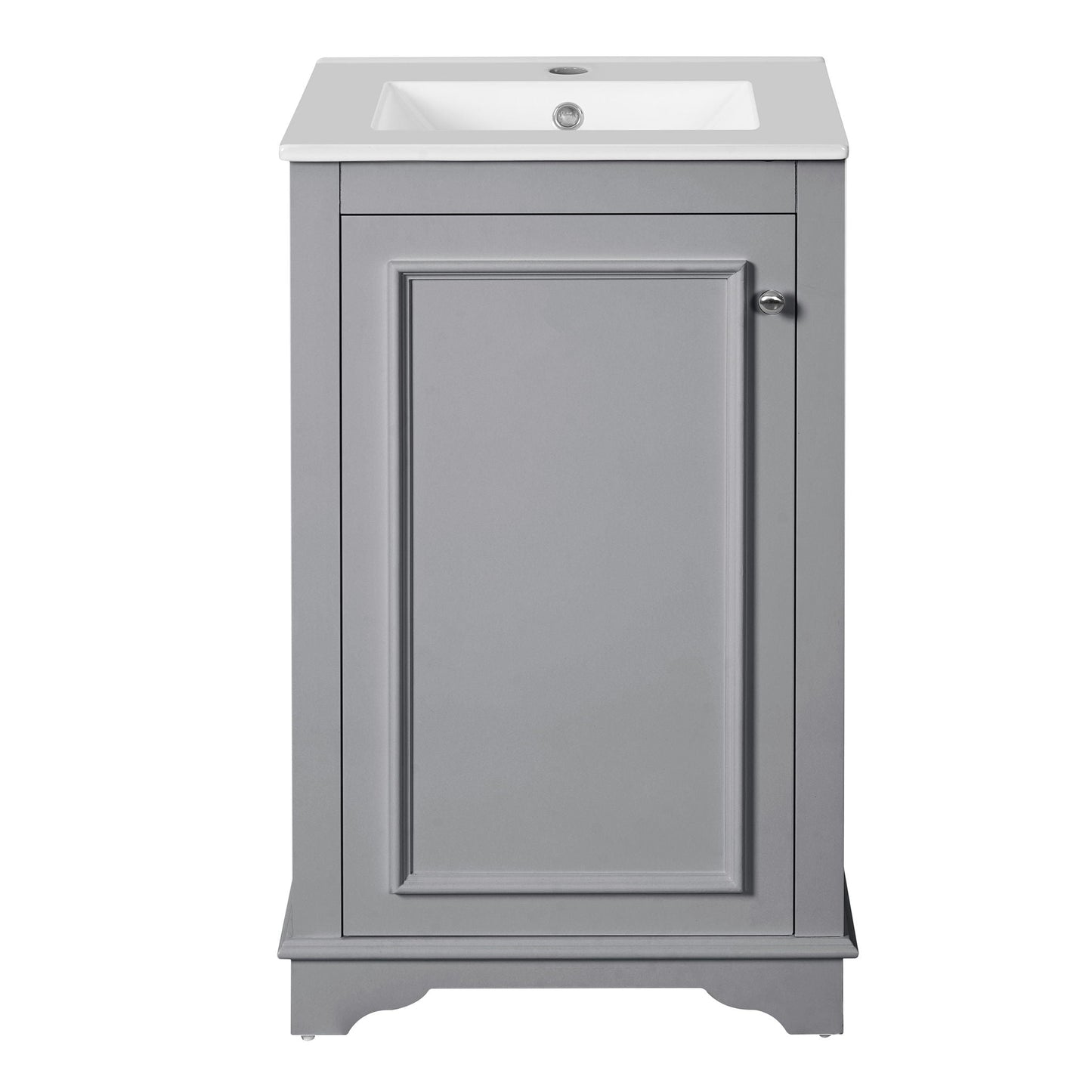 Bathroom vanity with sink freestanding cabinet in gray finish with white countertop on Tampa Home & Garden Store