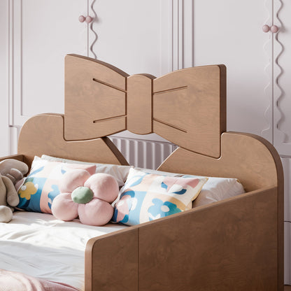 Twin size kids platform bed with guardrails and bookshelf in white pine by HouseOfZazla on Tampa Home & Garden Store
