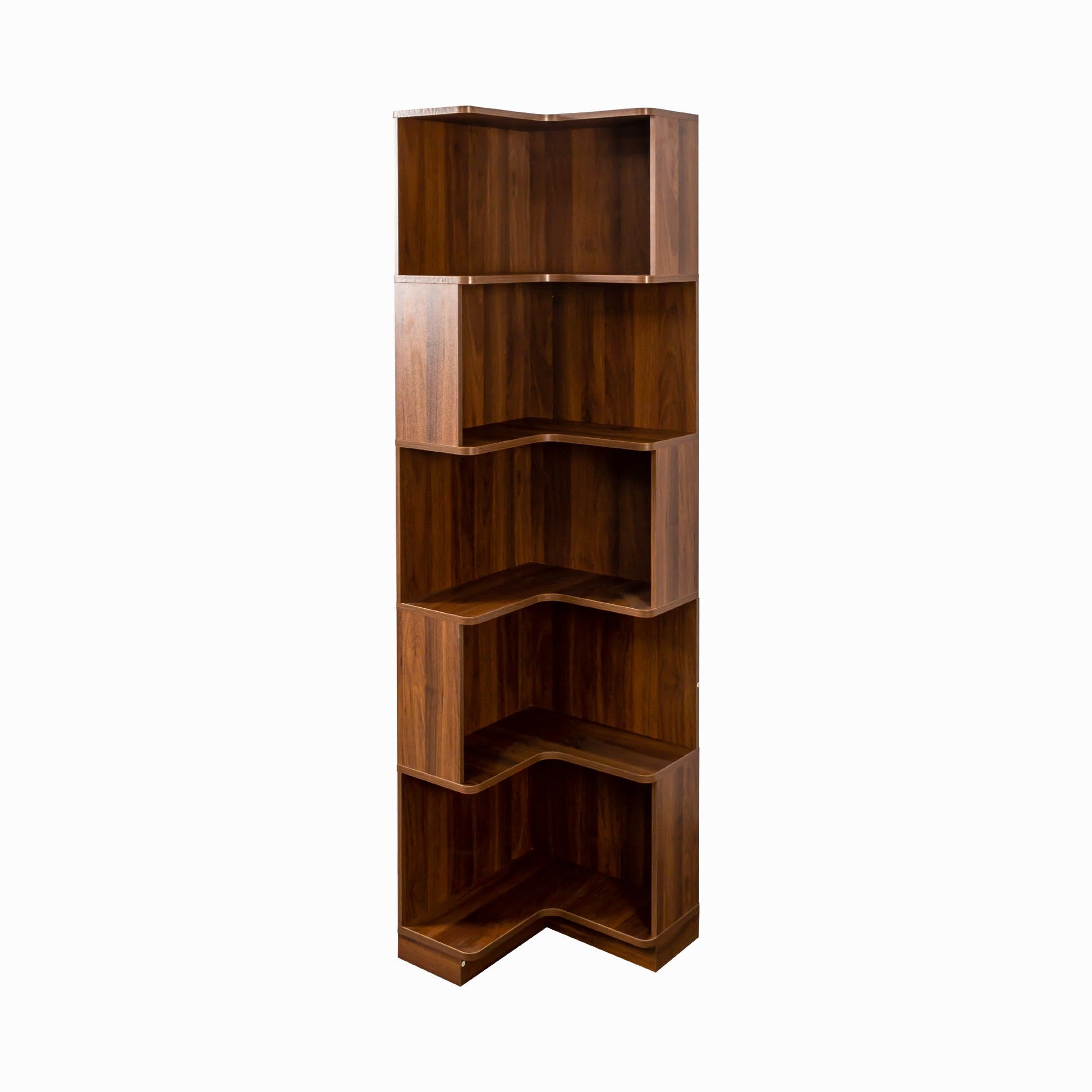 Corner Book Shelf 5-Tier Corner Bookshelf walnut finish etageres furniture HouseOfZazla on Tampa Home & Garden Store
