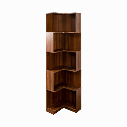 Corner Book Shelf 5-Tier Corner Bookshelf walnut finish etageres furniture HouseOfZazla on Tampa Home & Garden Store