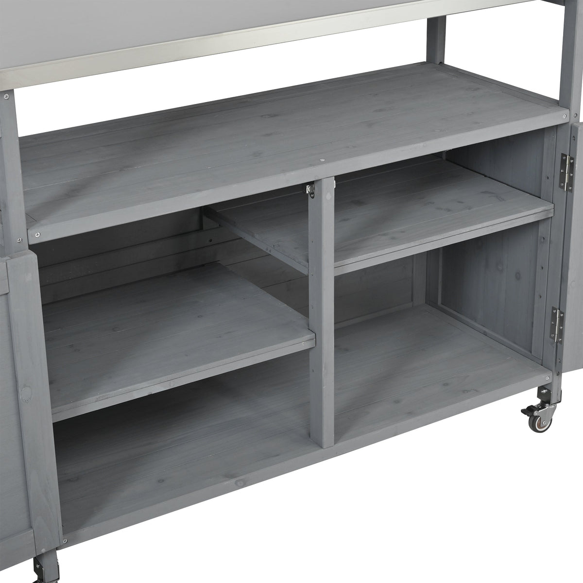 Foldable outdoor kitchen island on wheels, gray weathered wood, HouseOfZazla on Tampa Home & Garden Store