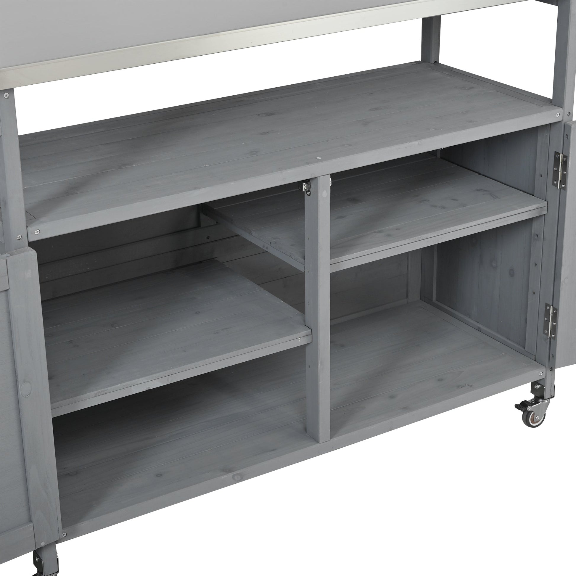 Foldable outdoor kitchen island on wheels, gray weathered wood, HouseOfZazla on Tampa Home & Garden Store