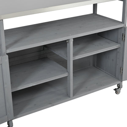 Foldable outdoor kitchen island on wheels, gray weathered wood, HouseOfZazla on Tampa Home & Garden Store