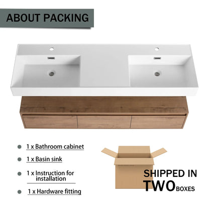 Contemporary Wall Mounted Vanity with Dual Sinks