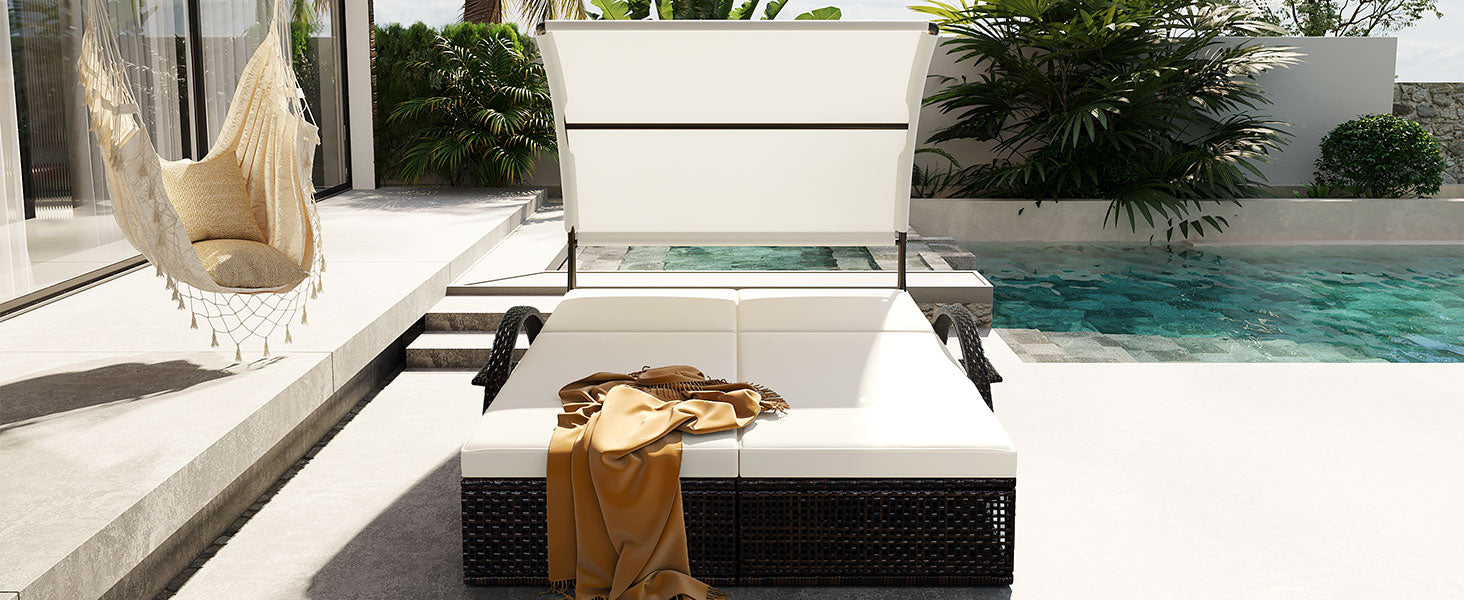 U_STYLE sun lounger with adjustable backrest, white cushions, dark wicker base by HouseOfZazla on Tampa Home & Garden Store