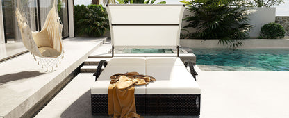 U_STYLE sun lounger with adjustable backrest, white cushions, dark wicker base by HouseOfZazla on Tampa Home & Garden Store