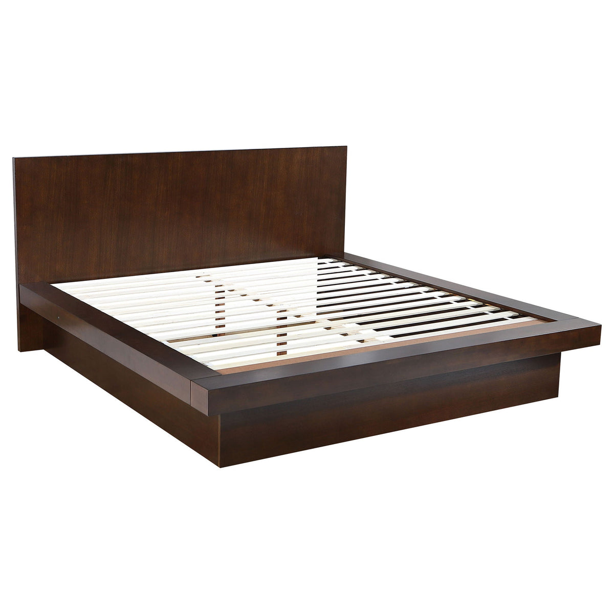 Tokyo LED Panel Bed with Structured Headboard in dark wood by HouseOfZazla panel bed frame on Tampa Home & Garden Store