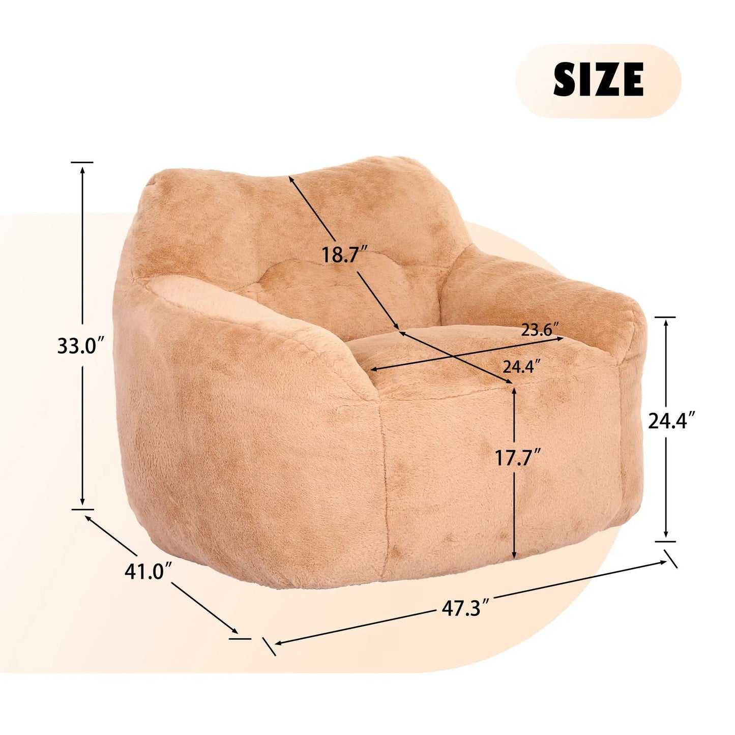 Beanbag sofa chair with armrests in tan plush foam-filled fabric by Unique Piece Furniture on Tampa Home & Garden Store