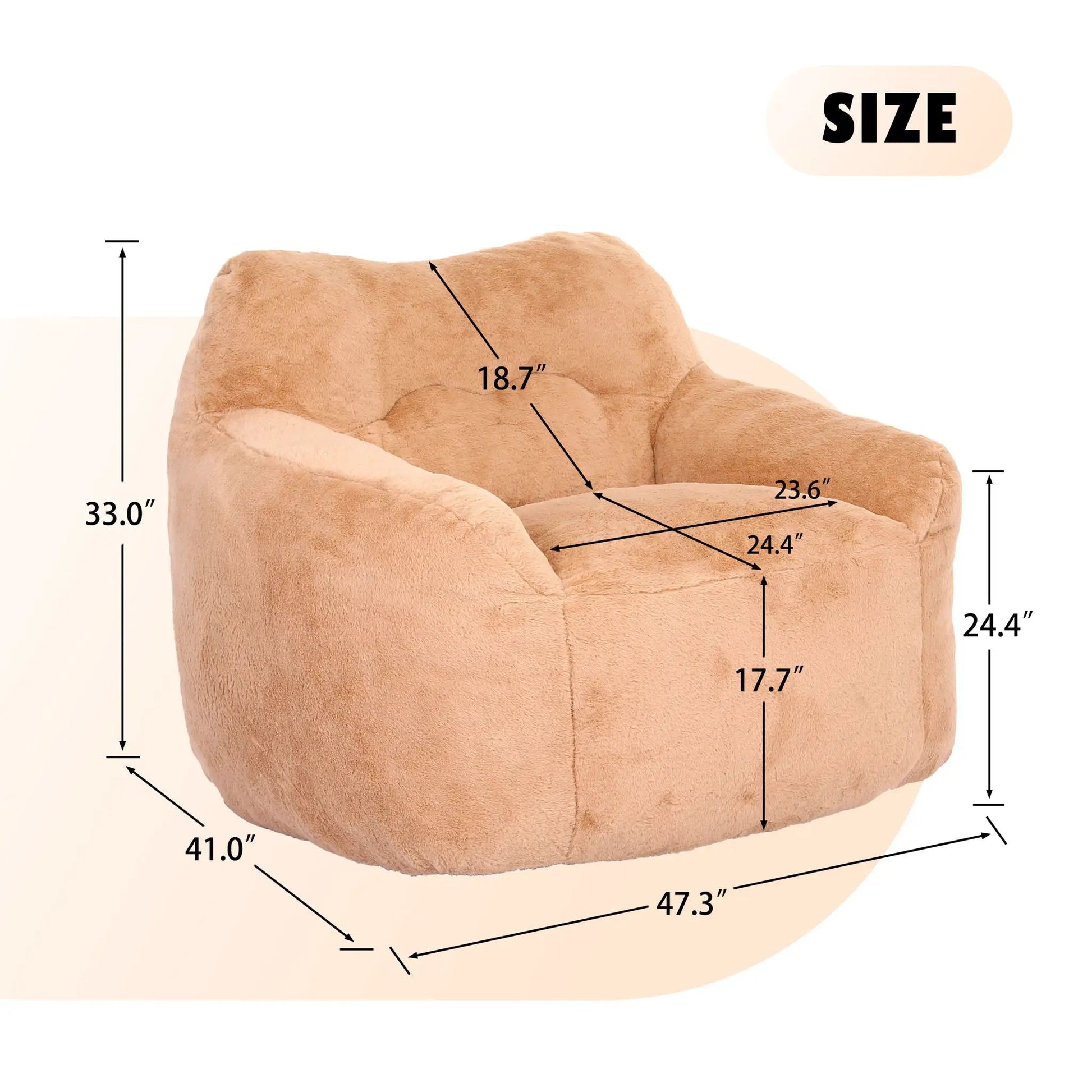 Beanbag sofa chair with armrests in tan plush foam-filled fabric by Unique Piece Furniture on Tampa Home & Garden Store