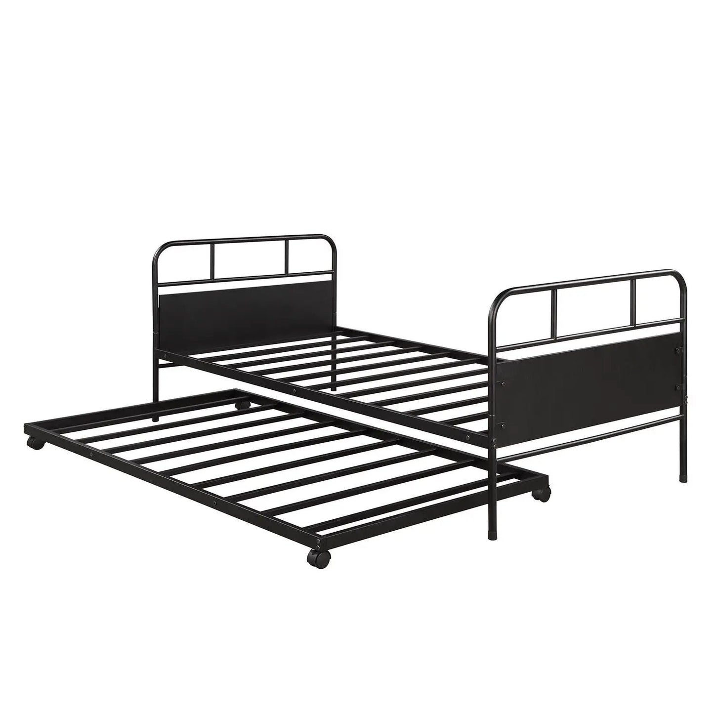 Twin Daybed Frame with Trundle Casters Black
