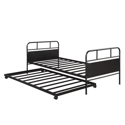 Twin Daybed Frame with Trundle Casters Black