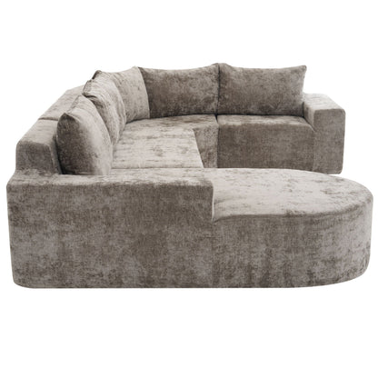 Modular Cloud Sectional Sofa Set by HouseOfZazla U-shaped deep-seat cushions in gray-beige velvet on Tampa Home & Garden Store