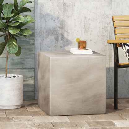 Outdoor Indoor Square Lightweight Side Table by HouseOfZazla, beige concrete-look finish on Tampa Home & Garden Store