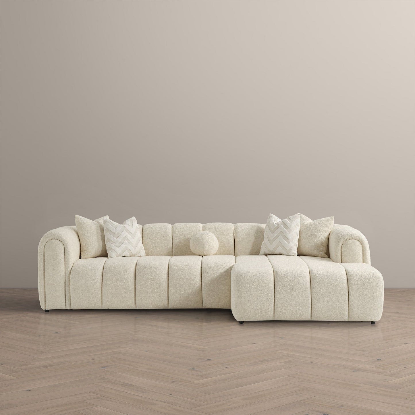 Beatrice Modern Tufted Right Sectional Sofa Ivory by HouseOfZazla on Tampa Home & Garden Store