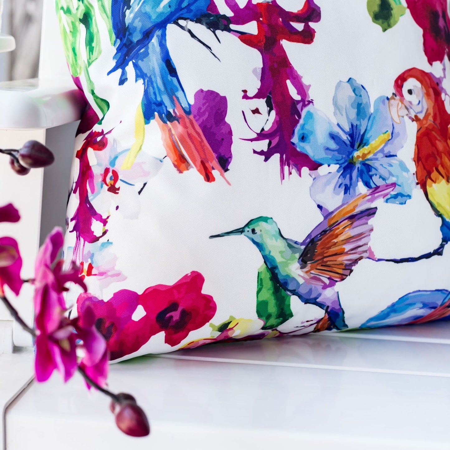 Multicolor Tropical Parrot and Solarium Pillow