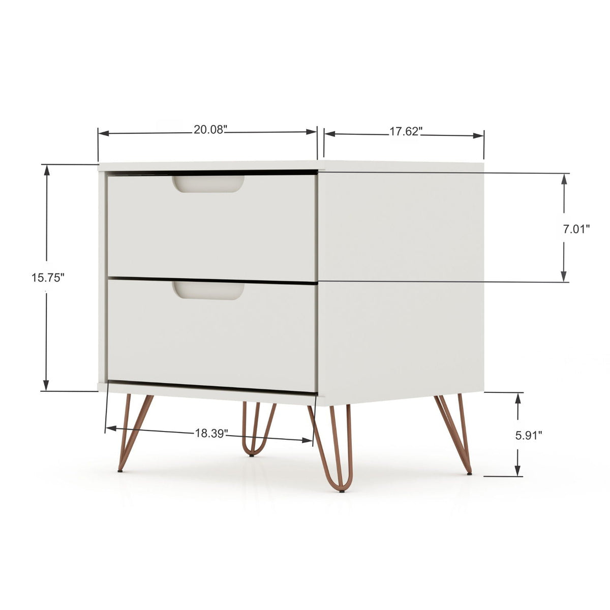 2-Drawer Nightstand by HouseOfZazla in light beige with copper-tone splayed legs on Tampa Home & Garden Store
