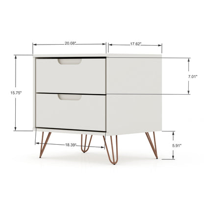 2-Drawer Nightstand by HouseOfZazla in light beige with copper-tone splayed legs on Tampa Home & Garden Store