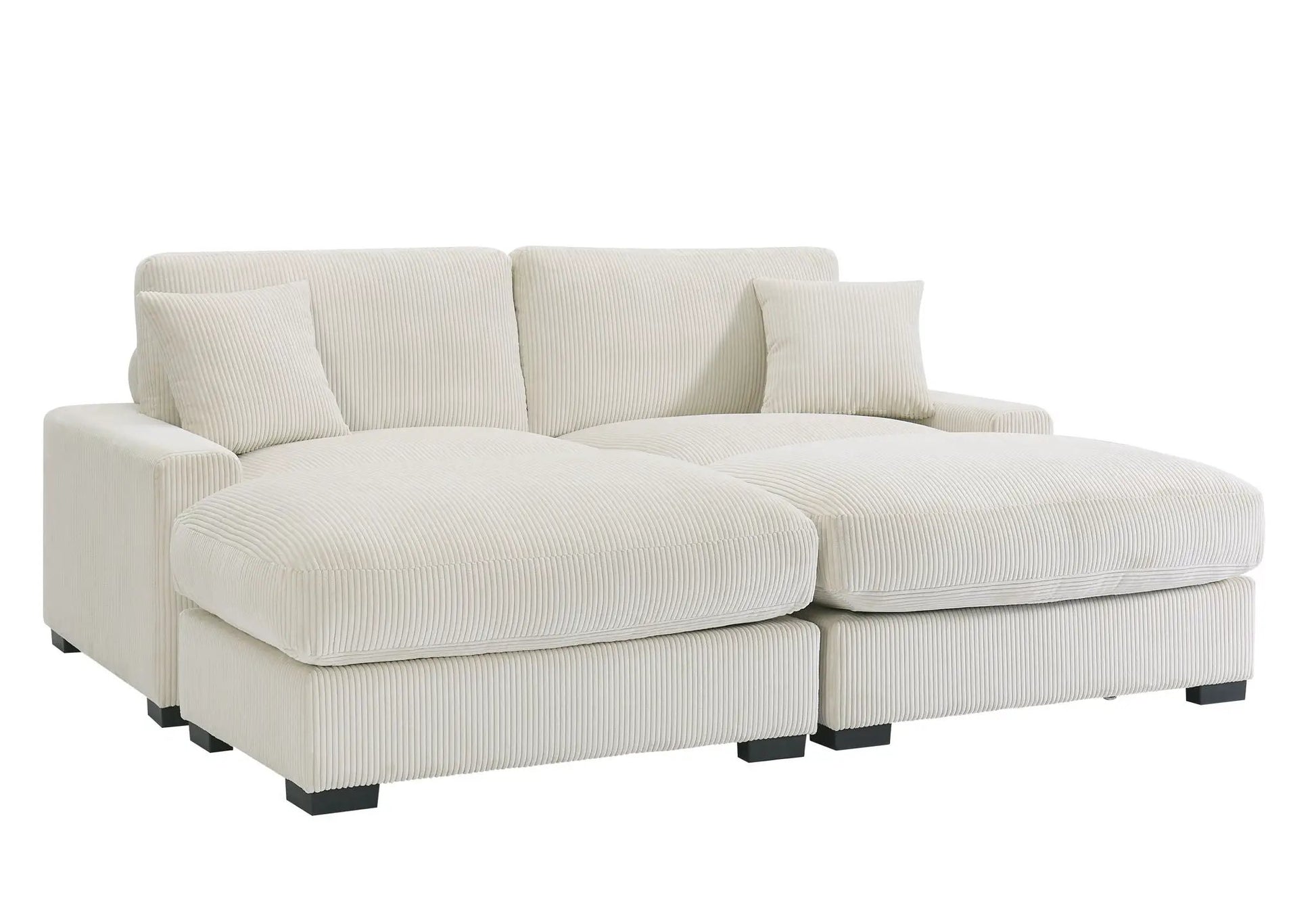 4 Seater Oversized Sectional Sofa with 2 Ottomans and 2 Pillows in cream ribbed fabric on Tampa Home & Garden Store