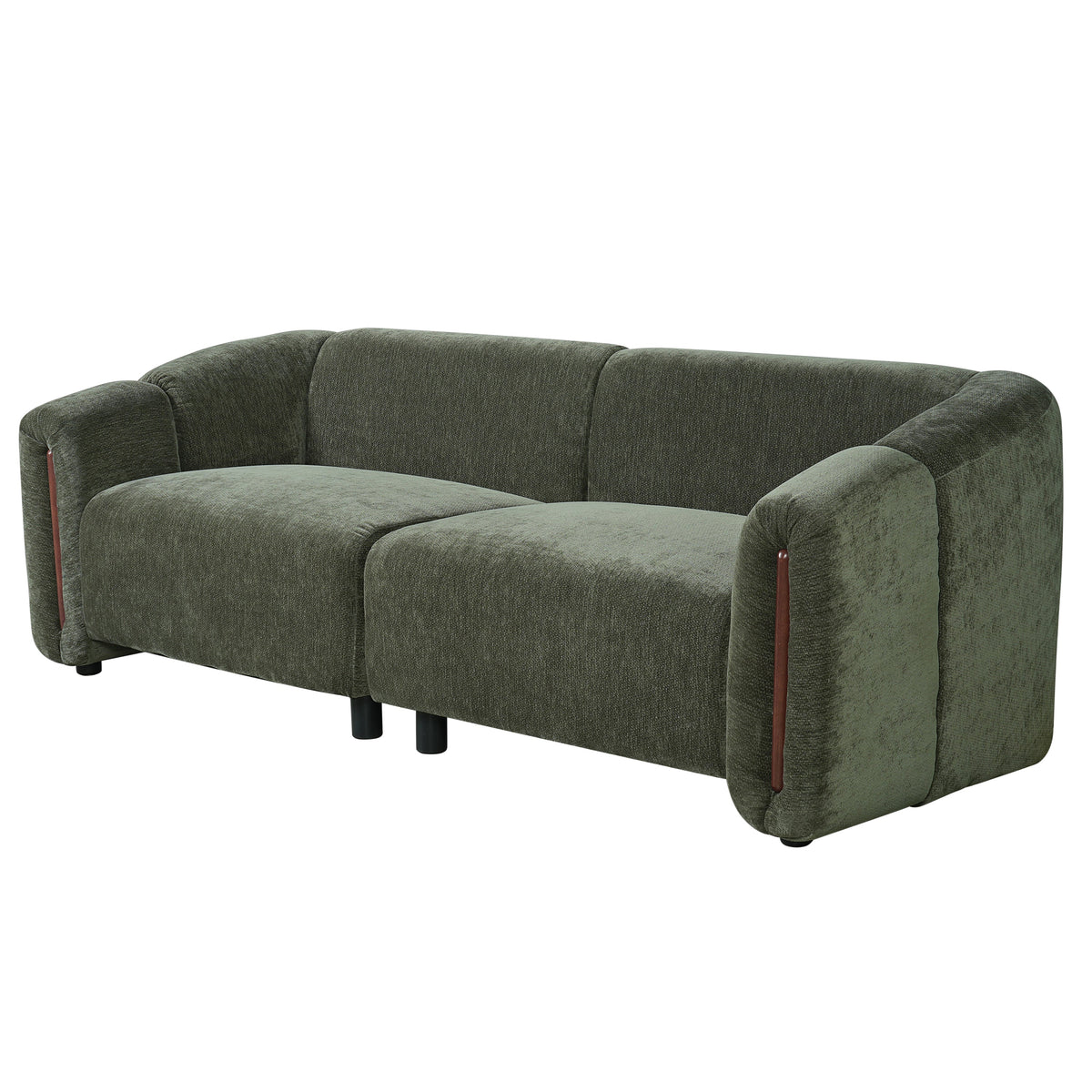 87.4" Modern Minimalist Curved Block Sofa olive green textured fabric HouseOfZazla on Tampa Home & Garden Store