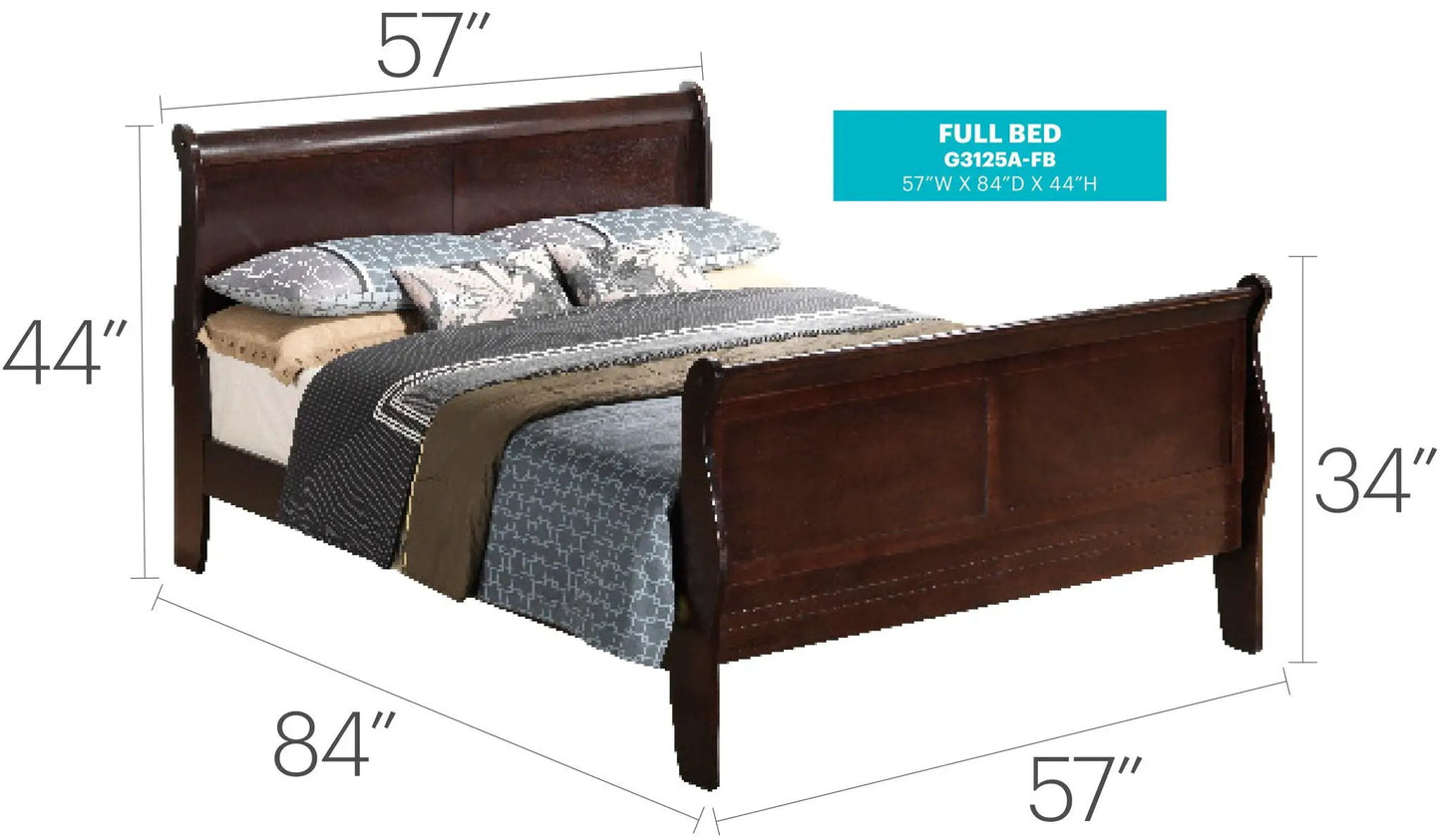 Louis Phillipe Panel Sleigh Bed by Unique Piece Furniture, dark wood full-size sleigh bed on Tampa Home & Garden Store