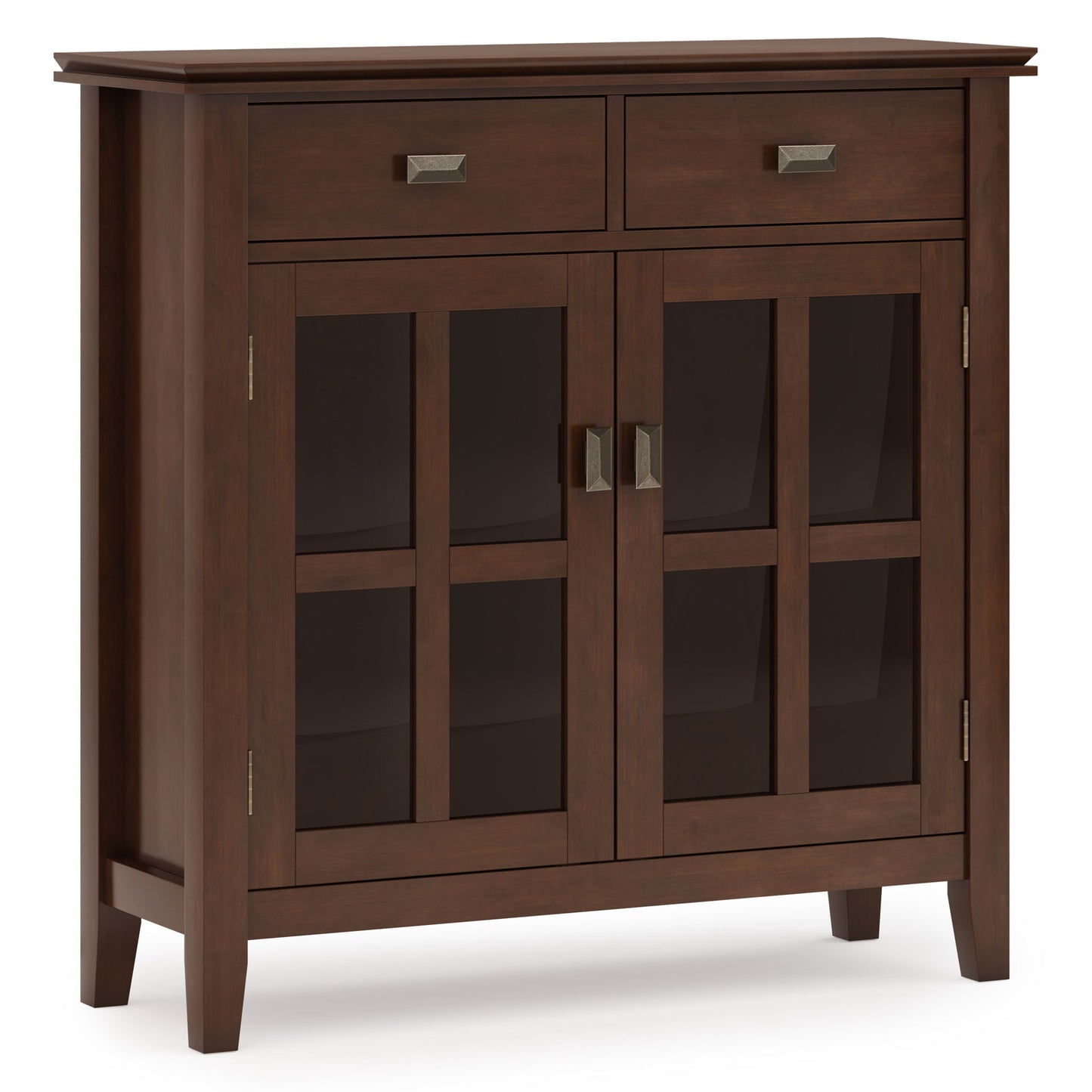 Artisan entryway storage cabinet in russet brown with glass-front doors by HouseOfZazla on Tampa Home & Garden Store
