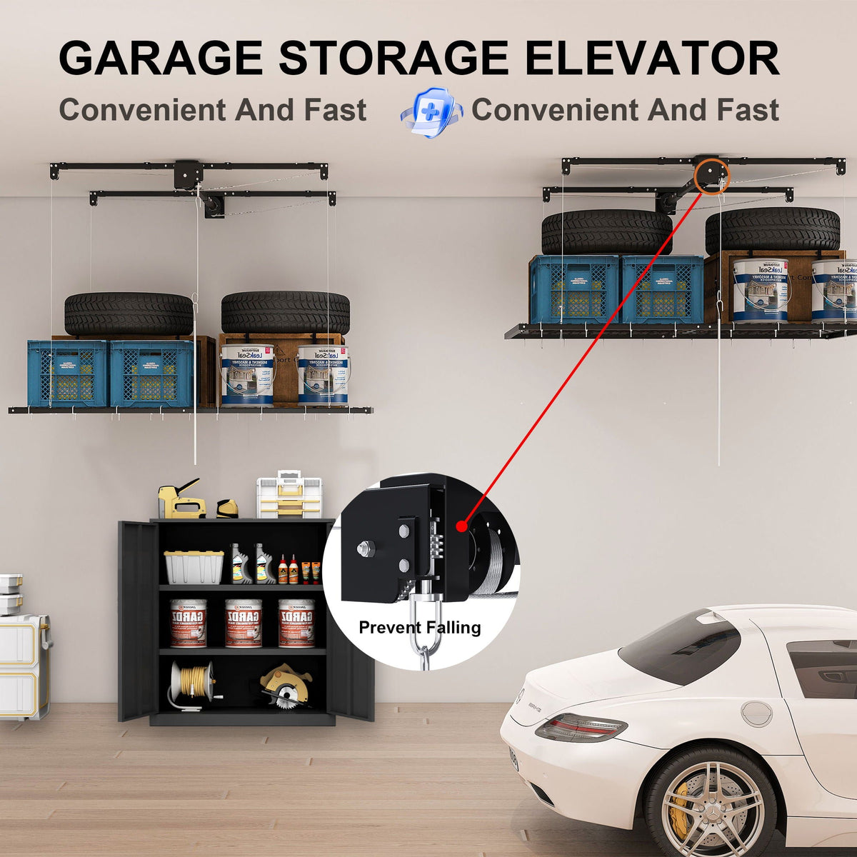 Overhead garage storage rack with crank system, black finish, wall organizer by HouseOfZazla on Tampa Home & Garden Store