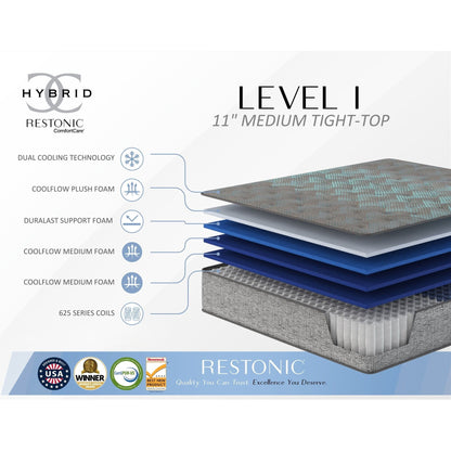 Comfort Care 11in hybrid mattress Level I medium tight-top with foam layers Restonic on Tampa Home & Garden Store