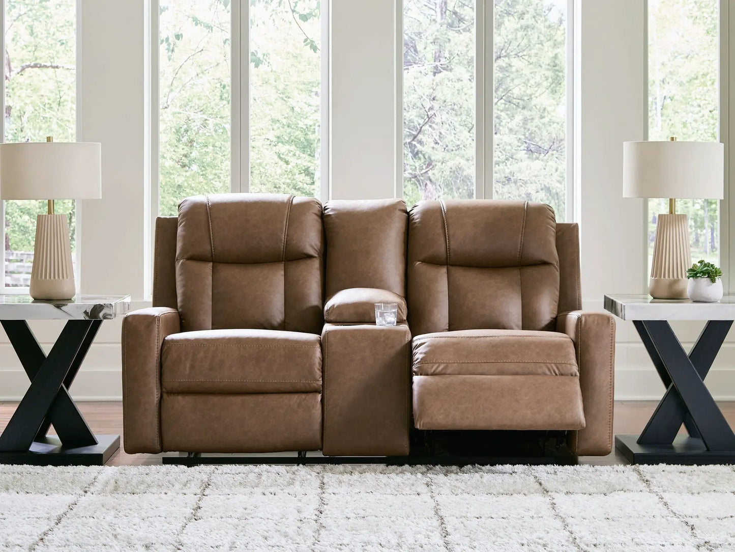 Double Reclining Loveseat With Console Caramel