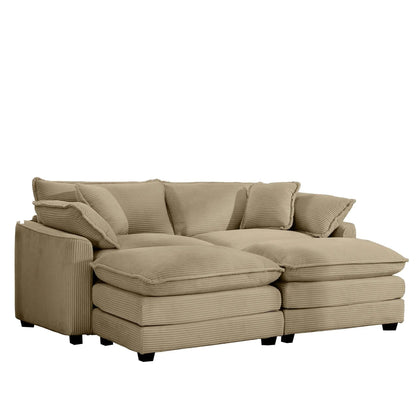 Modern oversized modular cushion sofa with ottoman beige corduroy deep seating 3-piece set on Tampa Home & Garden Store
