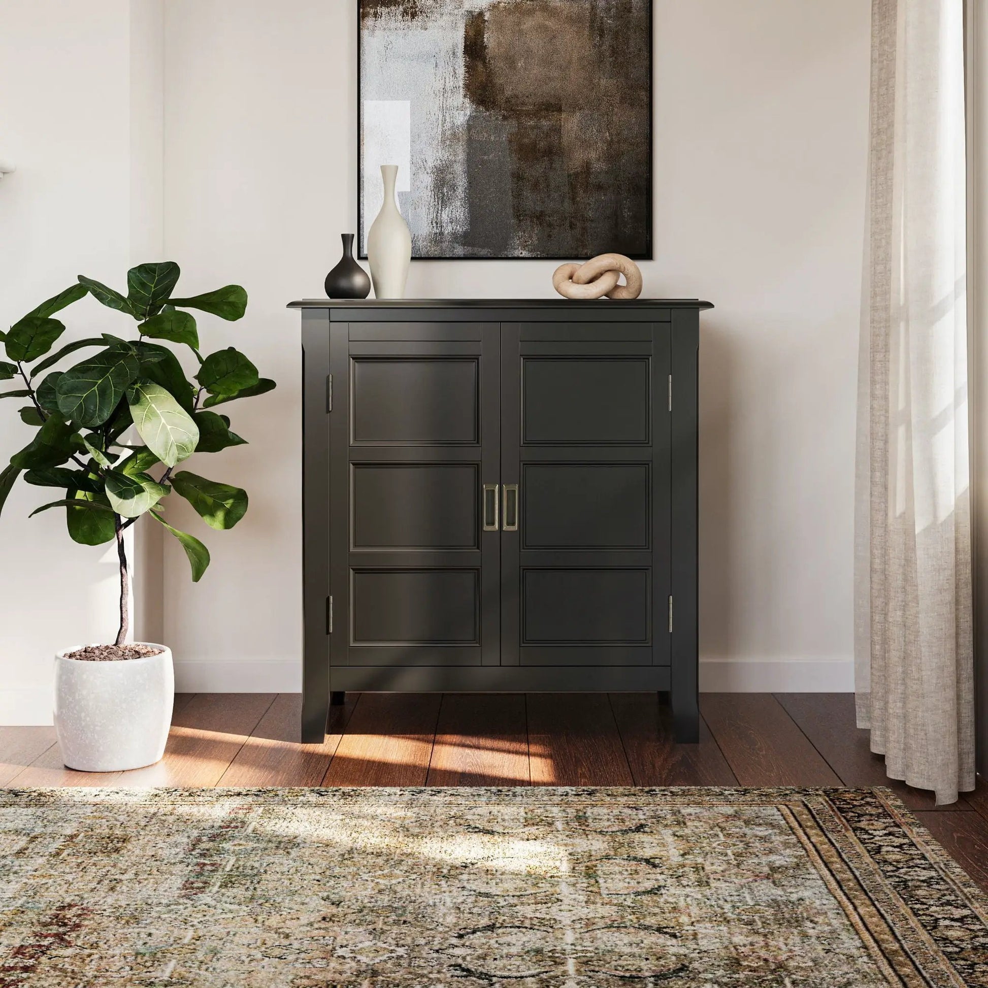 Burlington - Handcrafted Low Storage Cabinet dark graphite with paneled doors on Tampa Home & Garden Store