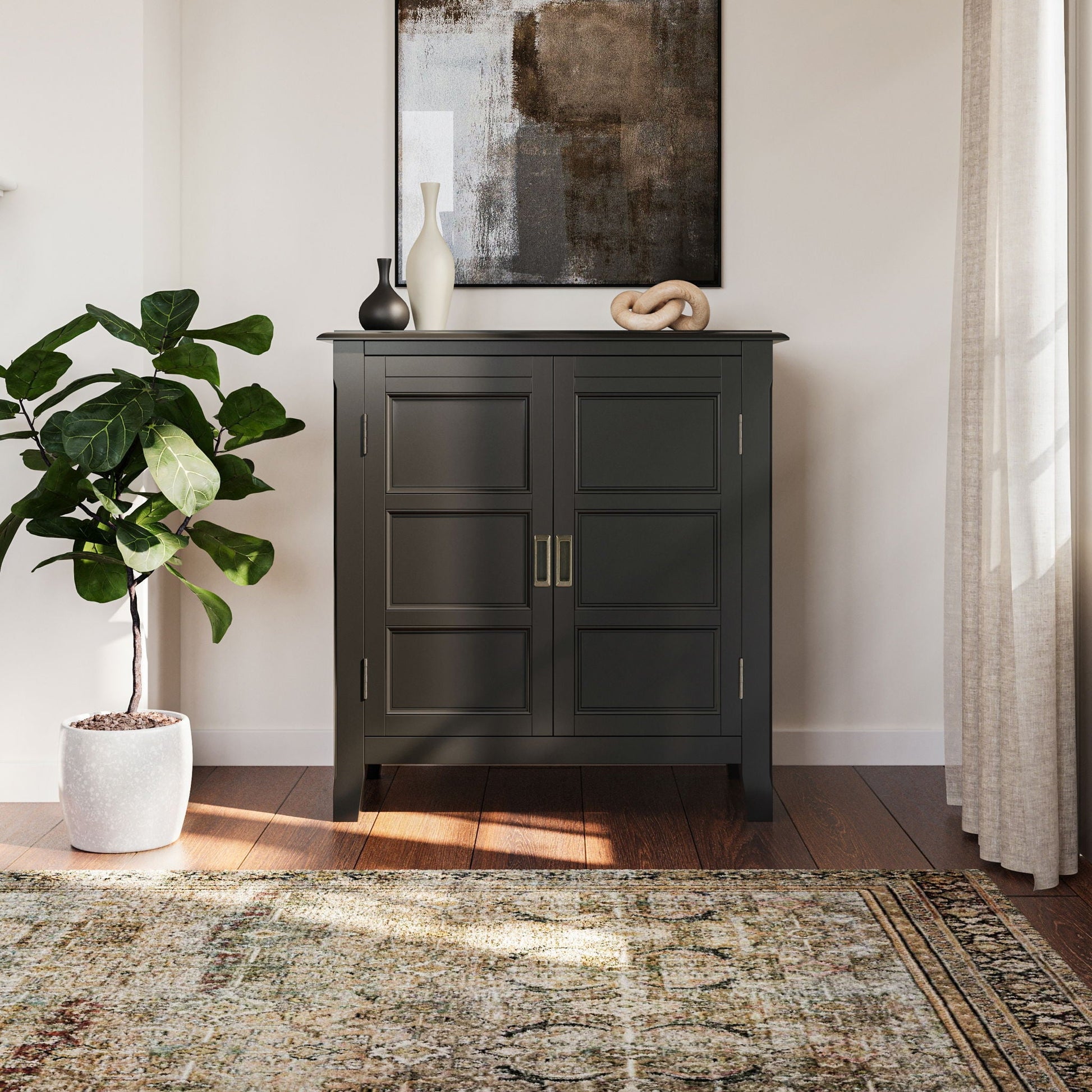 Burlington Handcrafted Low Storage Cabinet, charcoal accent cabinet with panel doors on Tampa Home & Garden Store