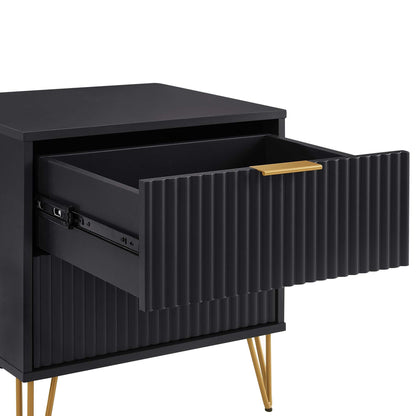 Dumbo nightstand with 2 drawers and fluted front in black, gold handle and legs by HouseOfZazla on Tampa Home & Garden Store
