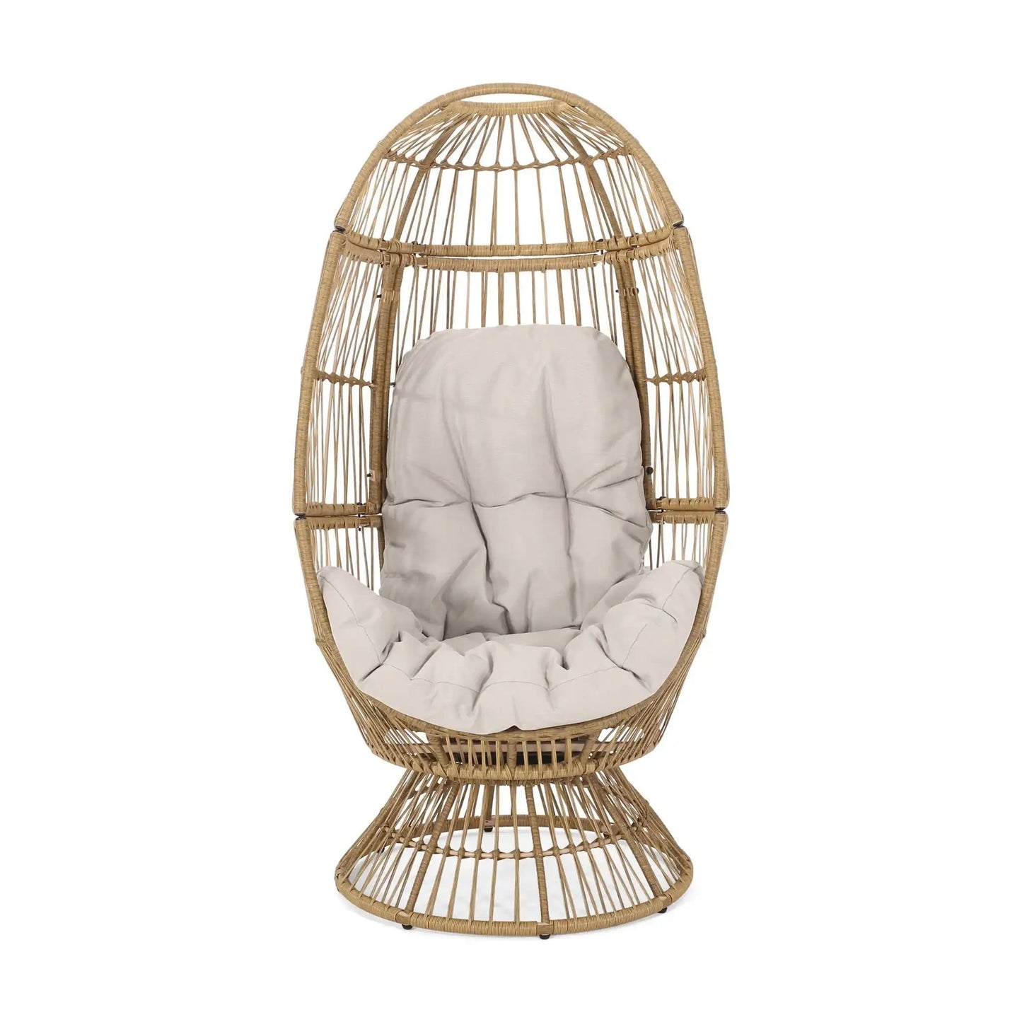 Patio Swivel Basket Egg Chair with Cushion in natural rattan, HouseOfZazla on Tampa Home & Garden Store