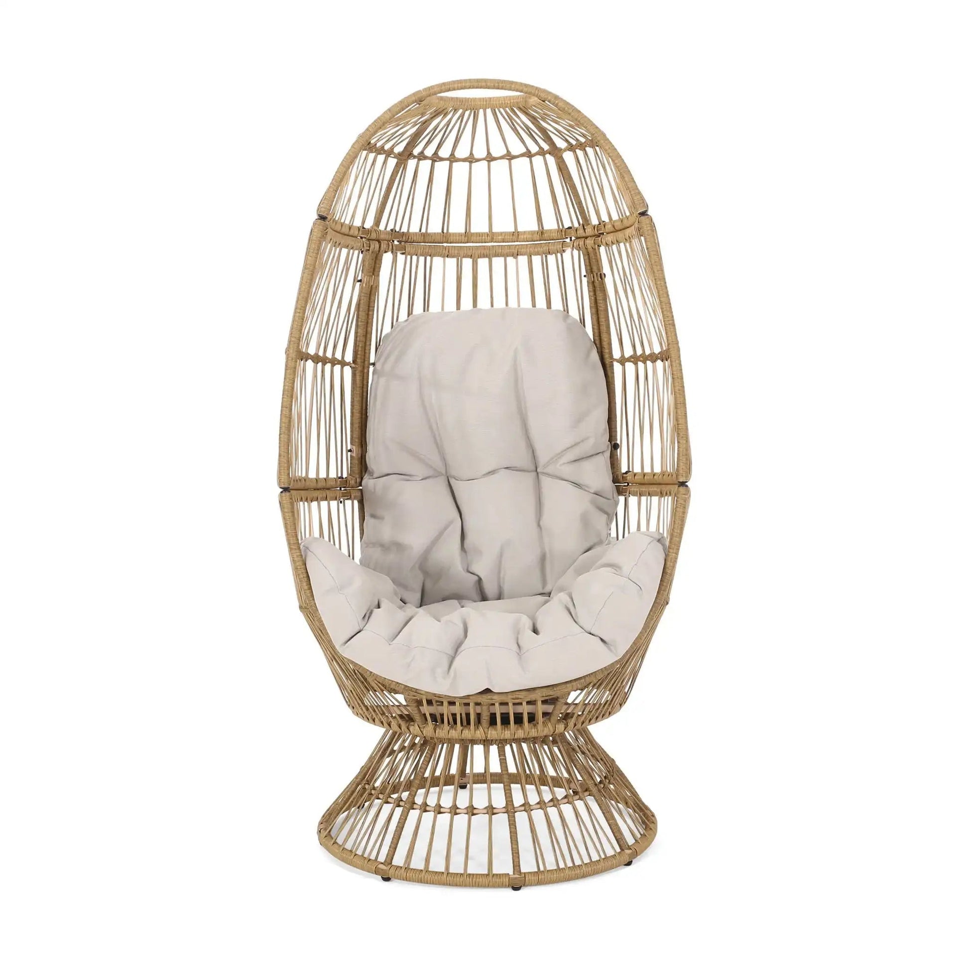 Patio Swivel Basket Egg Chair with Cushion in natural rattan, HouseOfZazla on Tampa Home & Garden Store