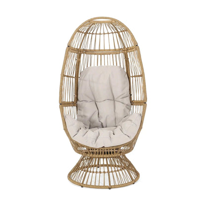 Patio Swivel Basket Egg Chair with Cushion in natural rattan, HouseOfZazla on Tampa Home & Garden Store