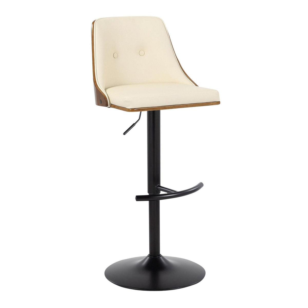 Mid Century barstool with cream upholstery, wood frame and black pedestal base HouseOfZazla on Tampa Home & Garden Store