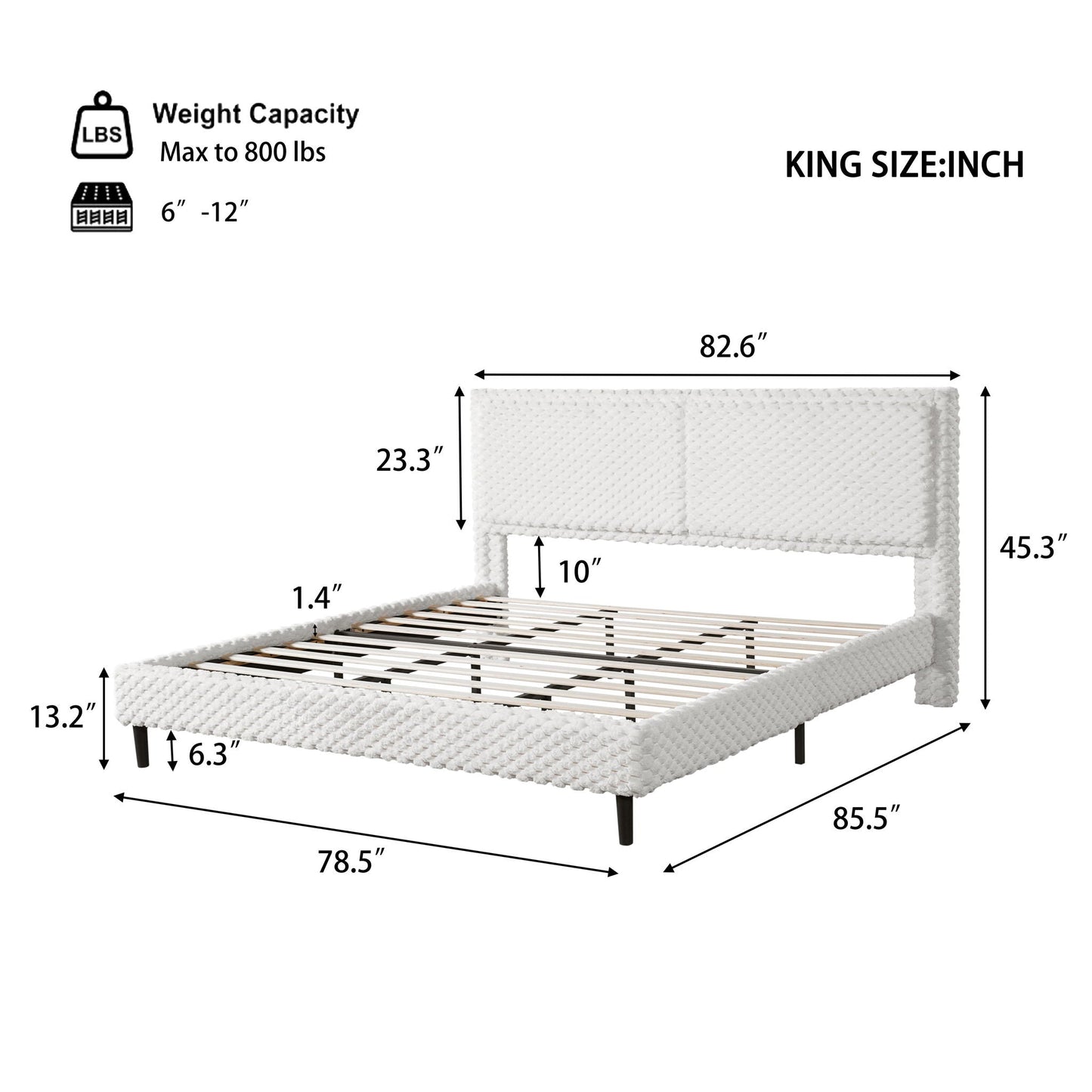 Soft upholstered backrest for a king-size bed in textured white fabric on Tampa Home & Garden Store