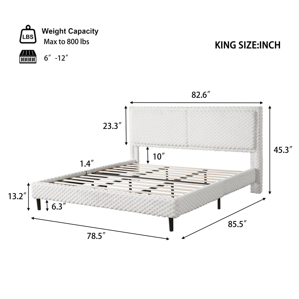 Soft upholstered backrest for a king-size bed in textured white fabric on Tampa Home & Garden Store