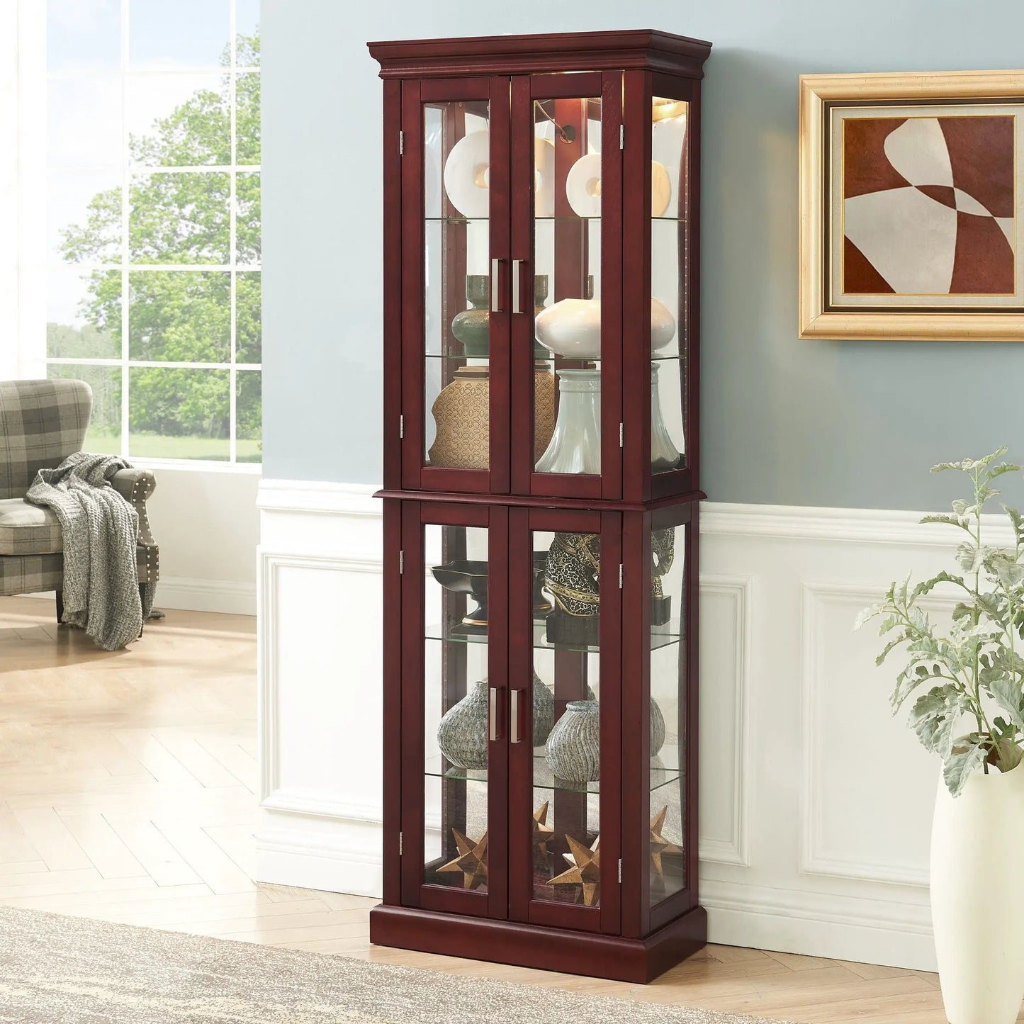 Lighted Curio Cabinet with Tempered Glass Shelves