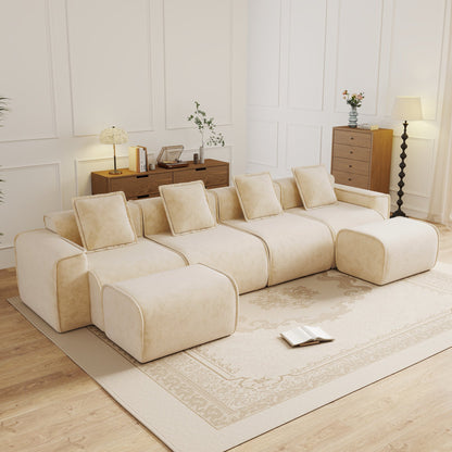 Streamlined Design Modular 4 Seat U Shape Sectional Sofa beige fabric by HouseOfZazla on Tampa Home & Garden Store