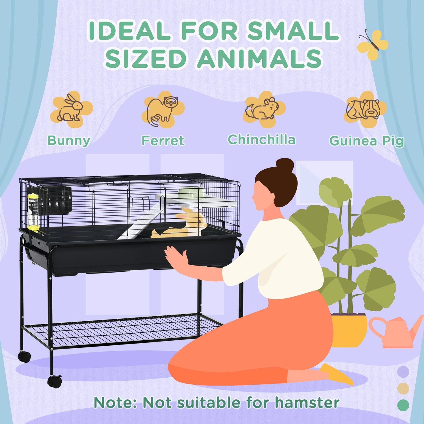 Pawhut two-story small animal cage removable from stand, black on wheeled stand on Tampa Home & Garden Store