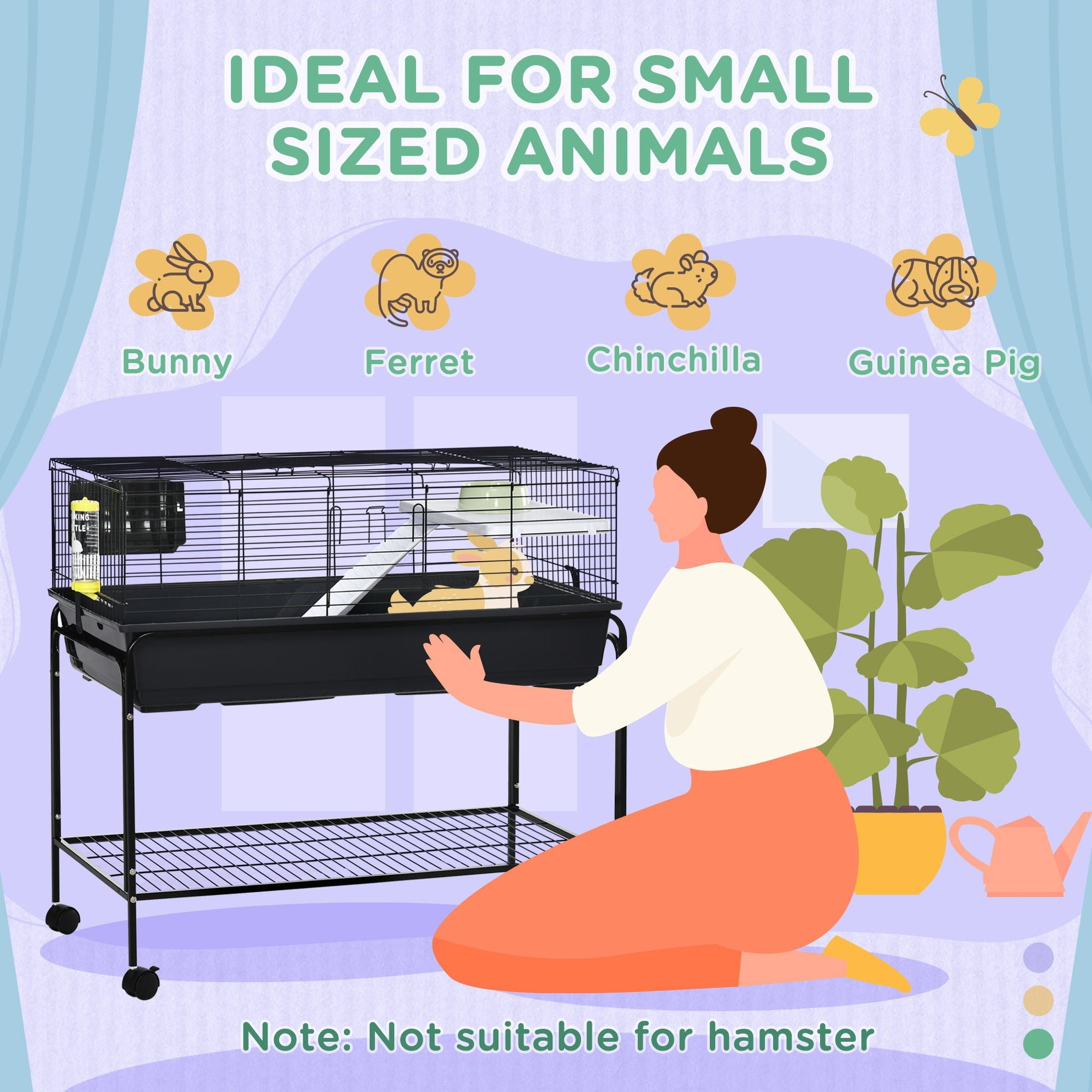 Pawhut two-story small animal cage removable from stand, black on wheeled stand on Tampa Home & Garden Store
