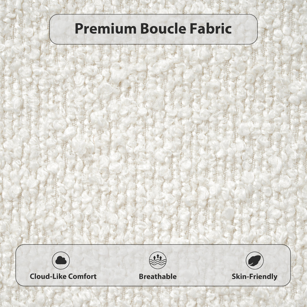 King size upholstered platform bed Boucle fabric banner on beige carpet with Boucle fabric on Tampa Home & Garden Store