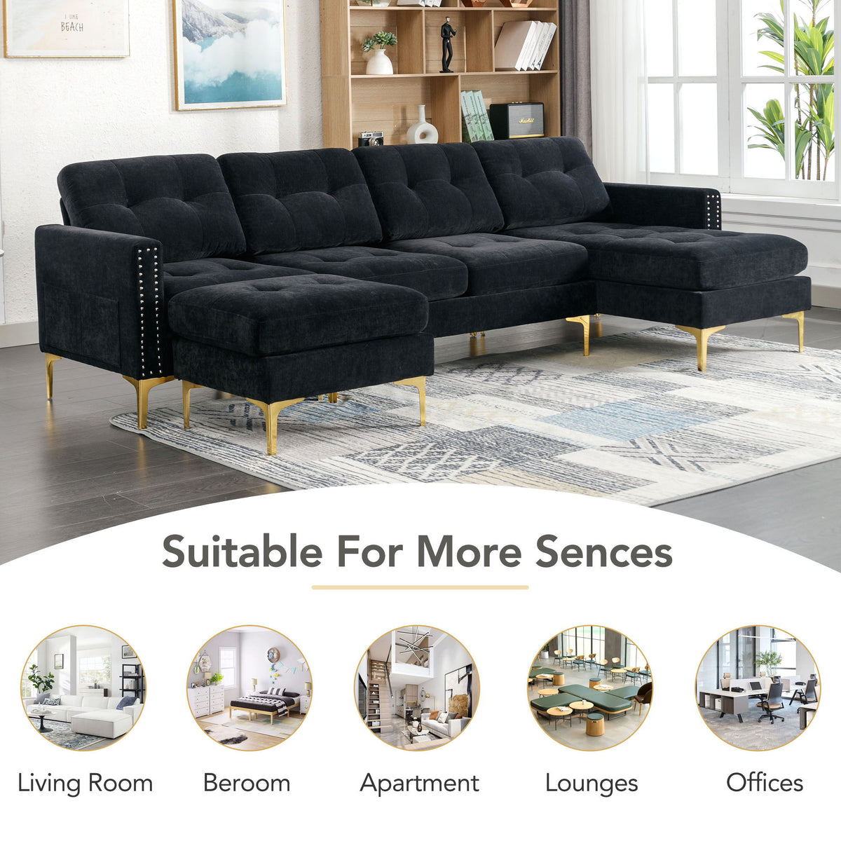 Modern Convertible Sectional Sofa and Ottoman