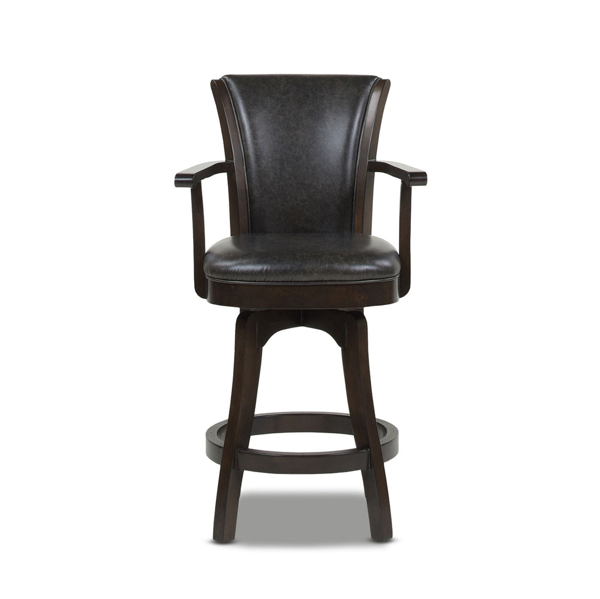 Swivel Counter Height Bar Stool HouseOfZazla, high back, espresso hardwood, black leather on Tampa Home & Garden Store