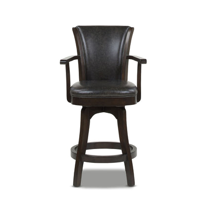 Swivel Counter Height Bar Stool HouseOfZazla, high back, espresso hardwood, black leather on Tampa Home & Garden Store