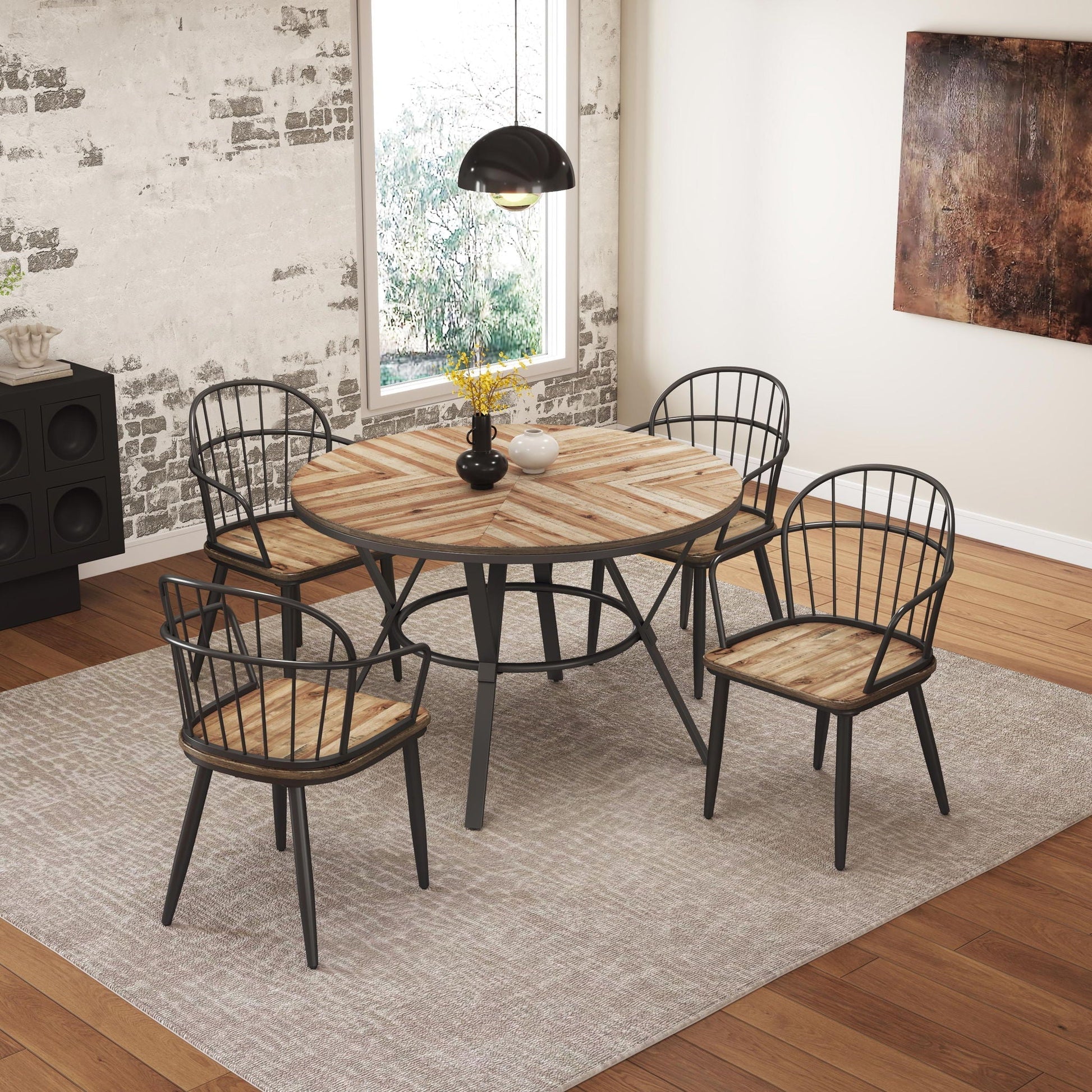 Industrial inspired indoor dining chair set of 2 with birch seats and black metal legs on Tampa Home & Garden Store