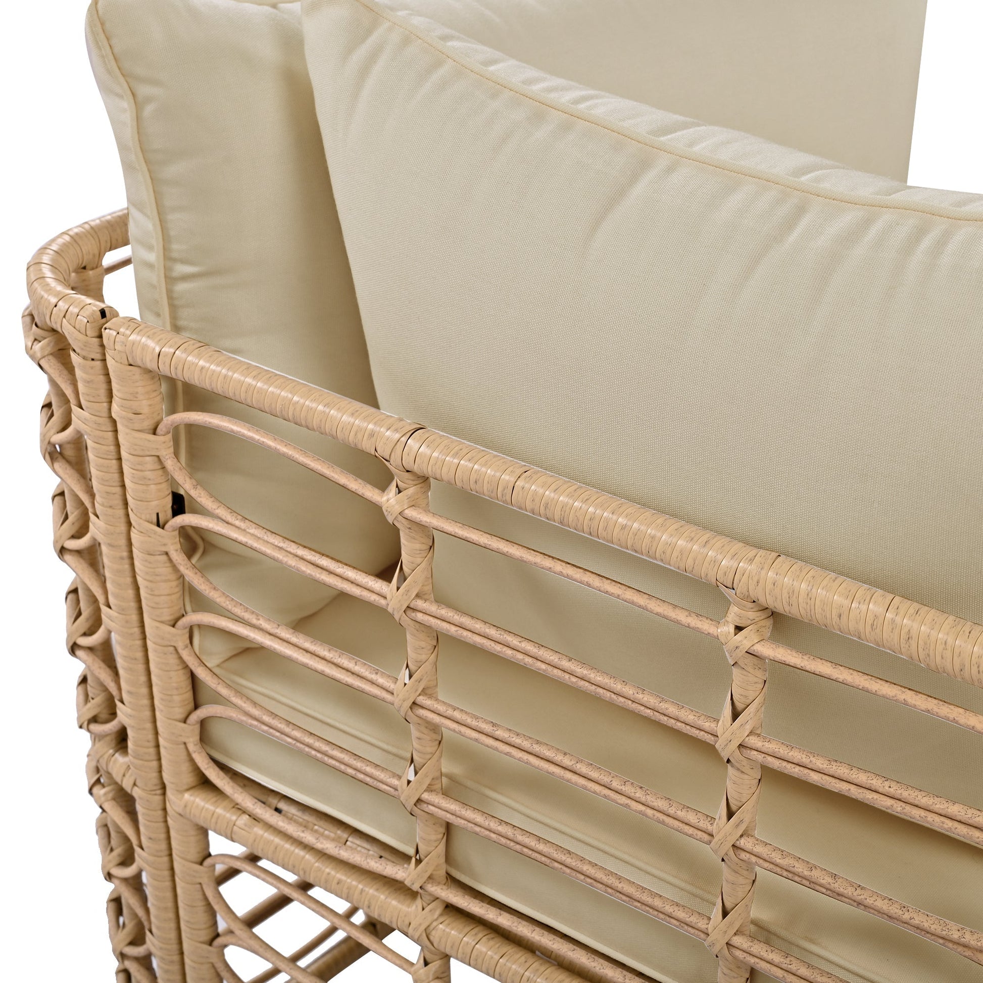7-Piece outdoor patio furniture set brown rattan with beige cushions on Tampa Home & Garden Store
