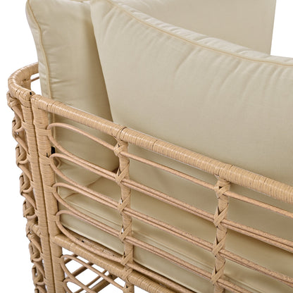 7-Piece outdoor patio furniture set brown rattan with beige cushions on Tampa Home & Garden Store