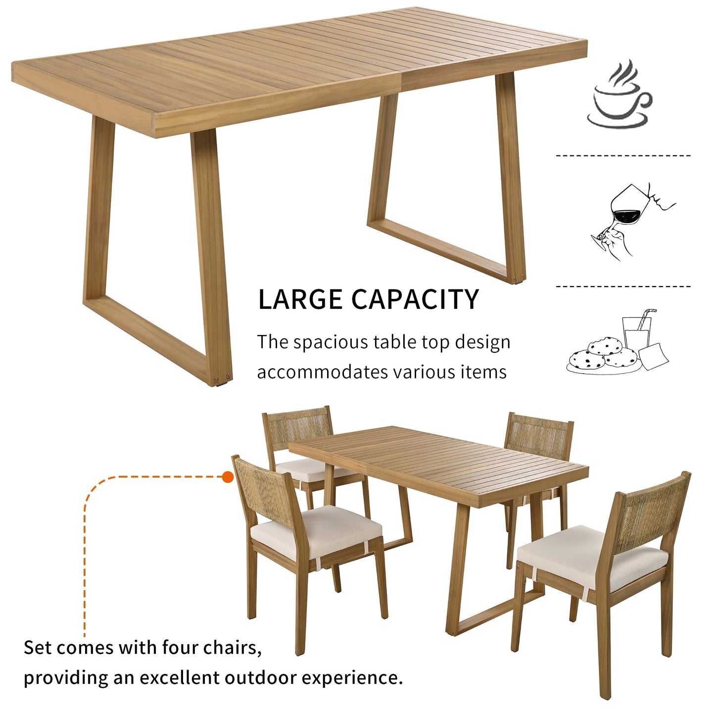 U_Style multi-person outdoor dining table and four chairs in natural acacia wood by HouseOfZazla on Tampa Home & Garden Store